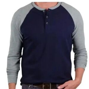 NWT Tailor Vintage Mens Airotec Performance Henley Shirt Navy/Gray Heather Small